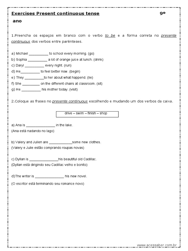 Present Continuous 9 Ano | PDF