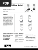 Refrigerant Float Switch: Product Bulletin 61-12 A