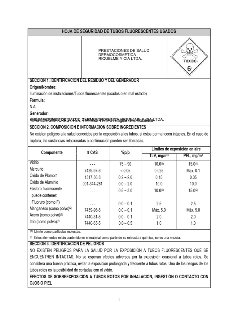 Tubos Fluorescentes PDF Mercurio (Elemento) Tubo vacío