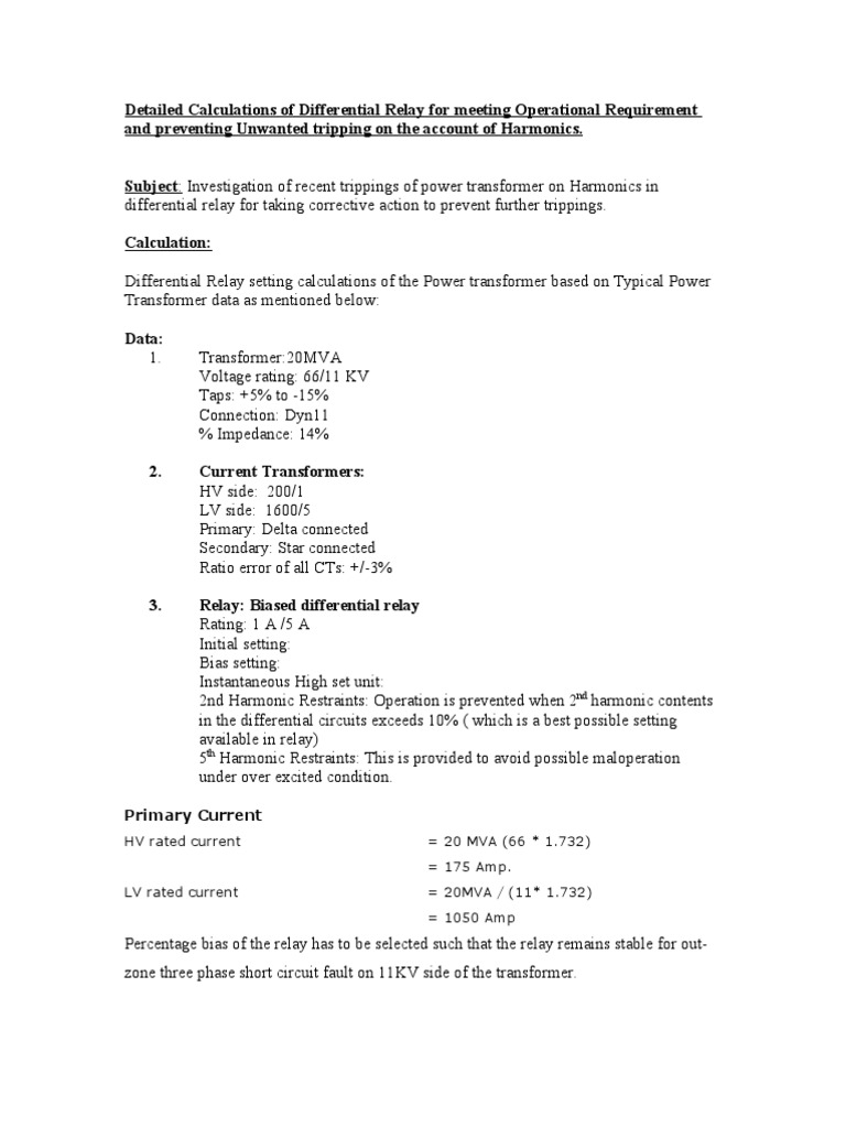 Transformer Differential Relay Settings | PDF | Transformer | Power ...