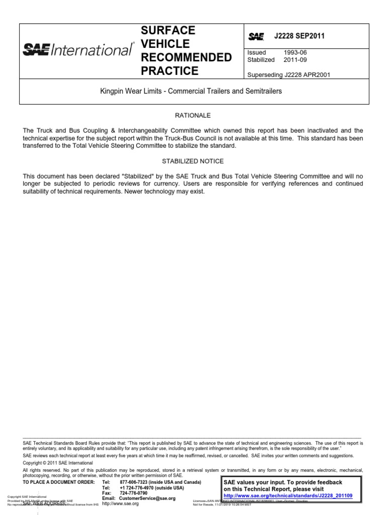 Surface Vehicle Practice Kingpin Wear Limits Commercial