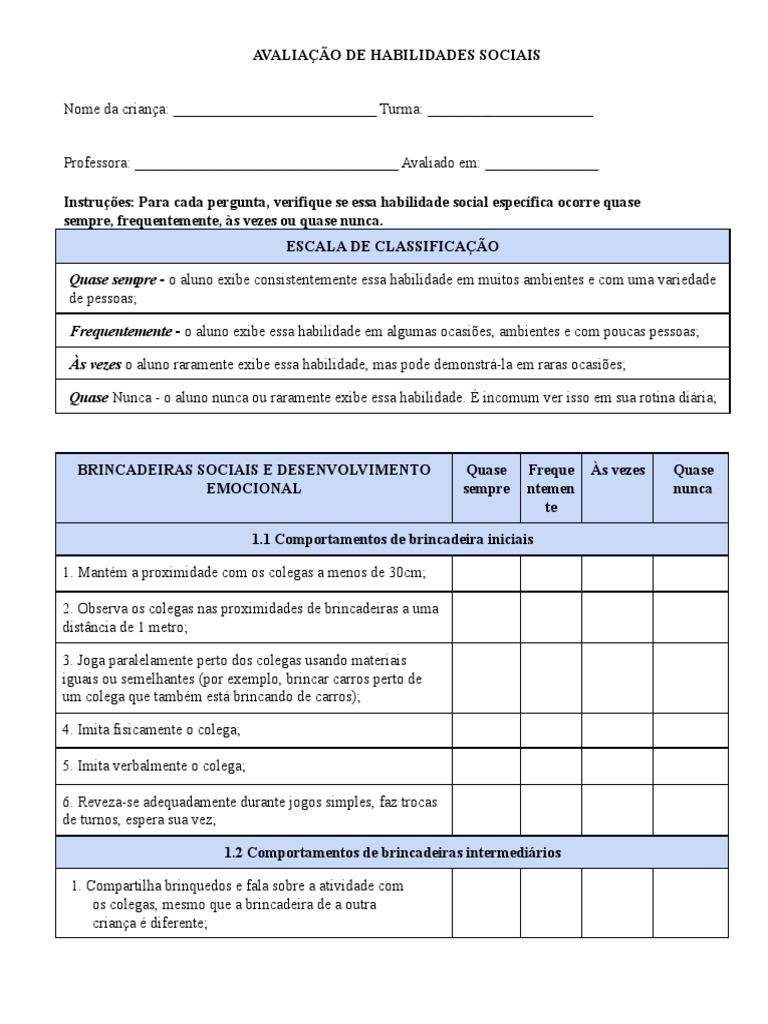 Avaliação de Habilidades Sociais | PDF | Emoções | Conceitos psicológicos