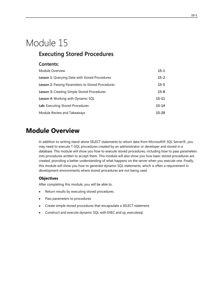 Executing Stored Procedures: Module Overview | PDF | Microsoft Sql ...