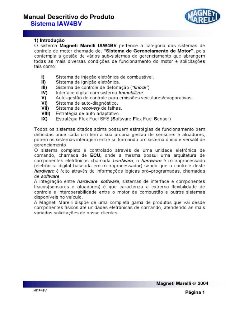 Manual Sistema Marelli IAW 4BV PDF Injeção eletrônica Motores