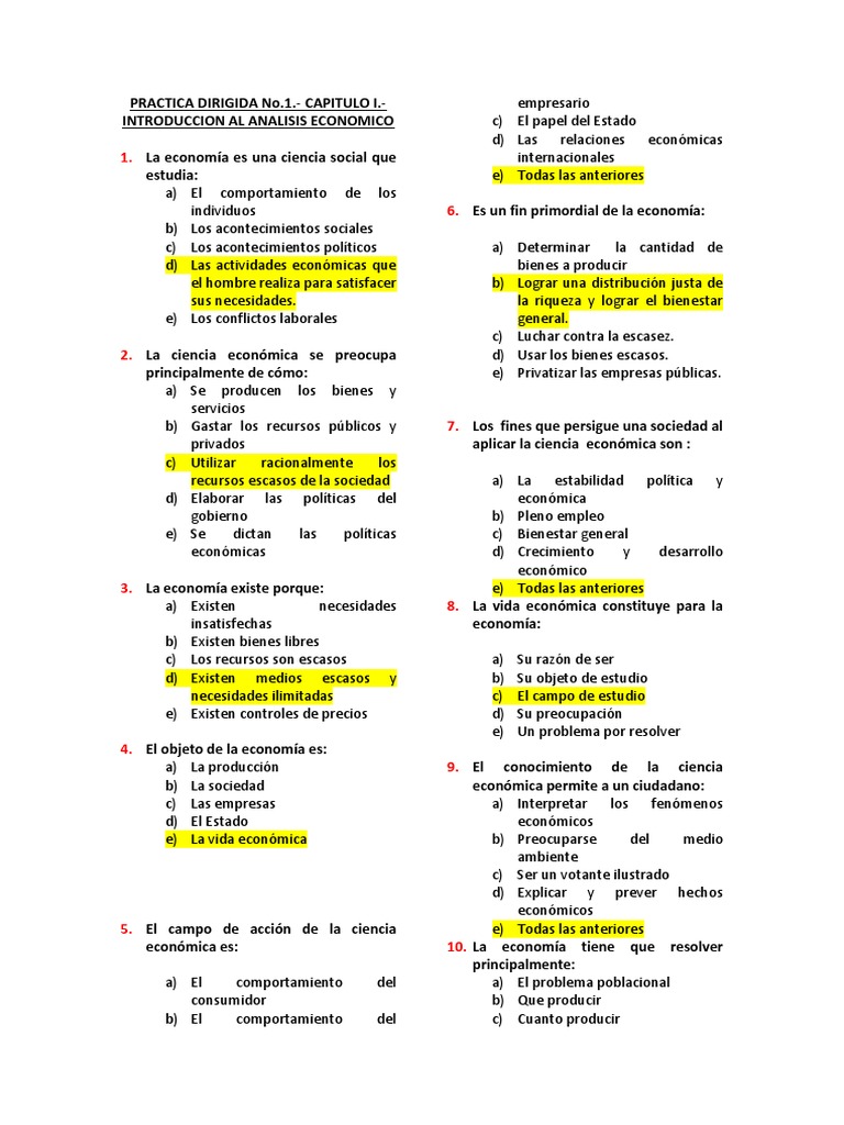 PRACTICA DIRIGIDA No.1. - INTRODUCCION AL ANALISIS ECONOMICO | PDF ...