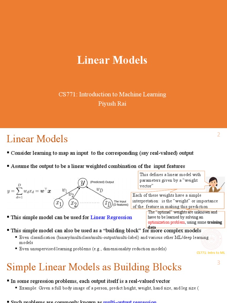 Linear Models: CS771: Introduction To Machine Learning Piyush Rai | PDF ...