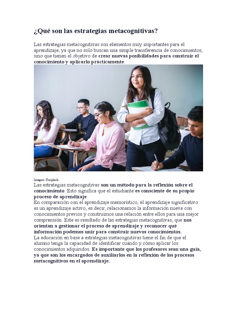 Qué Son Las Estrategias Metacognitivas | PDF | Aprendizaje | Teoria de ...