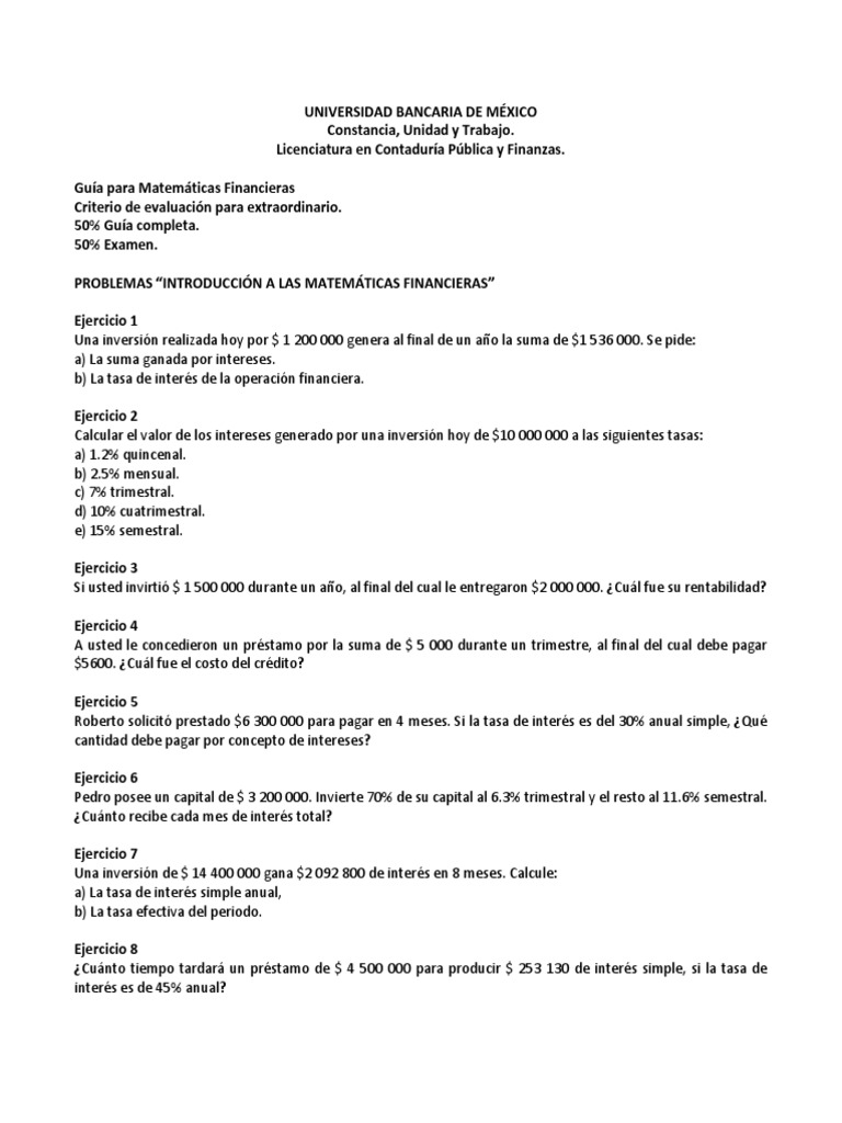 Guía de Matemáticas Financieras | PDF | Interés | Finanzas Matemáticas