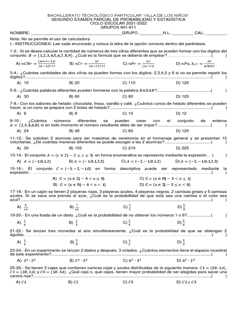2 Examen Parcial Probabilidad 21-22 | PDF | Probabilidad | Matemticas