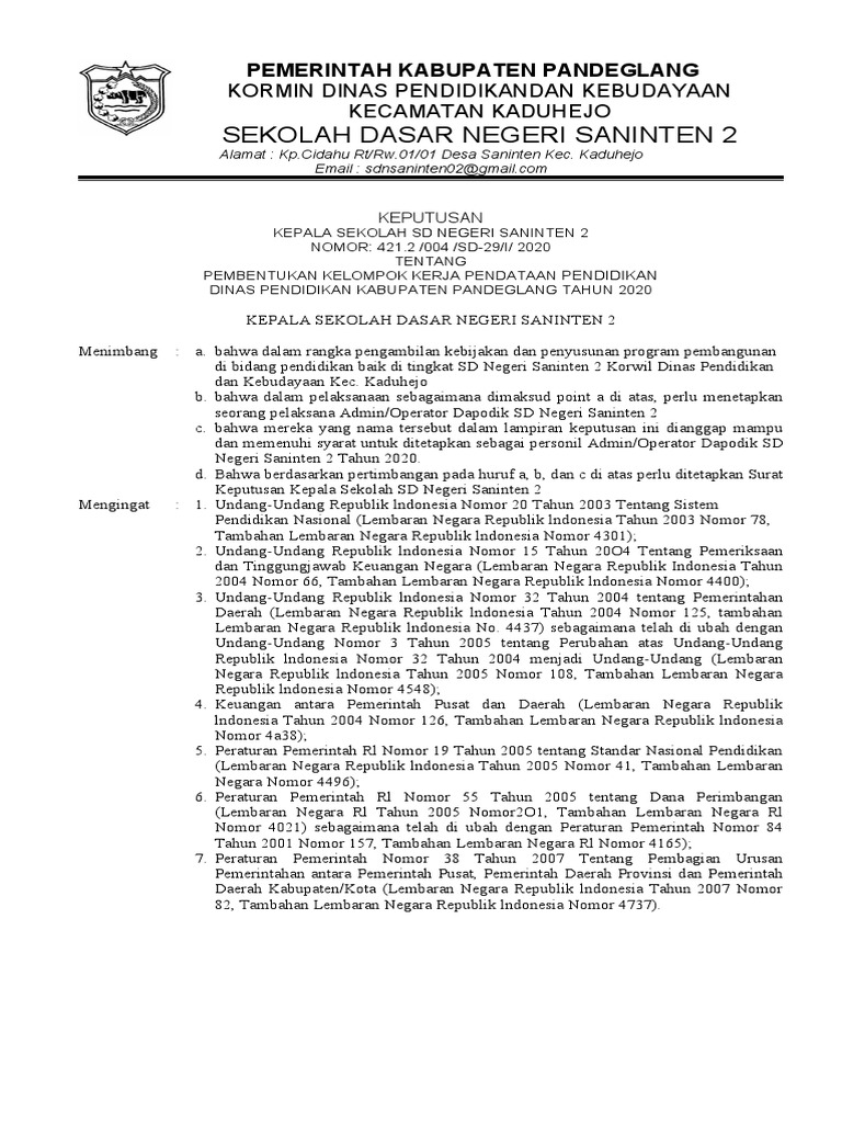 Contoh Sk Operator Sekolah Dapodik Pdf