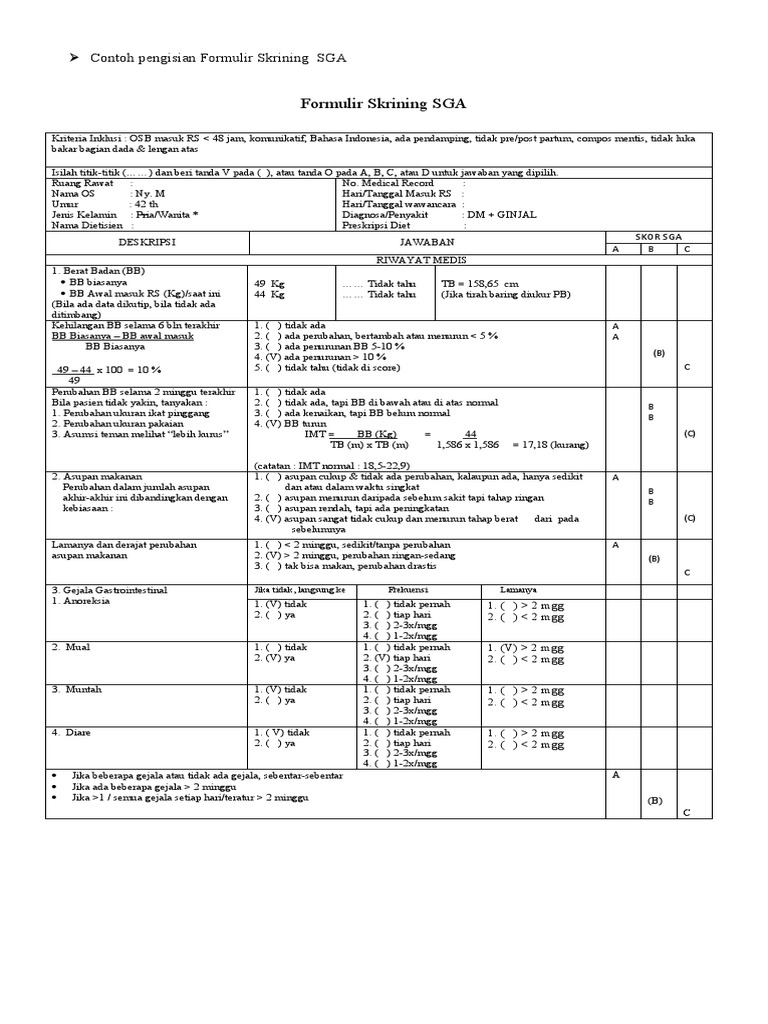 Contoh Pengisian Formulir SGA | PDF