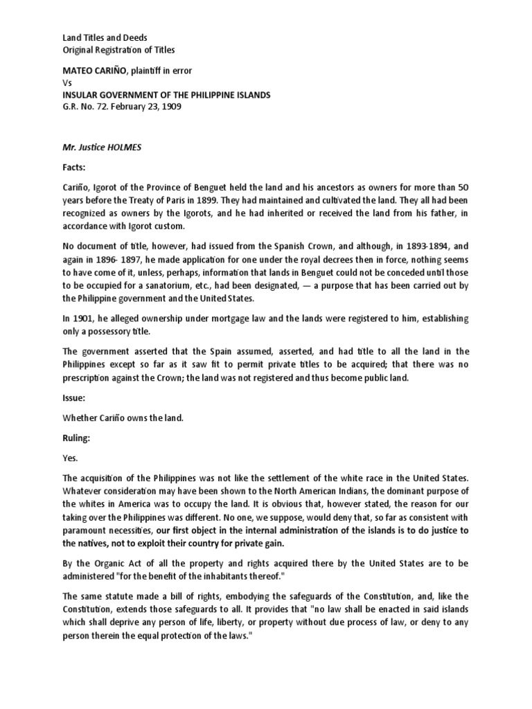 Cariño V Insular Government CASE DIGEST PDF Property Civil Law