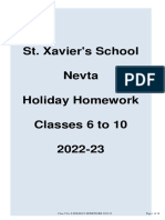 Class VI To X HOLIDAY HOMEWORK 2022-23