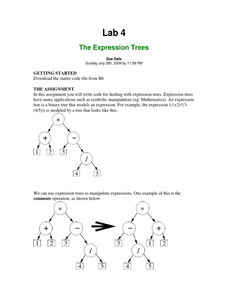 Expression Tree Implementation Lab | PDF | Method (Computer Programming ...