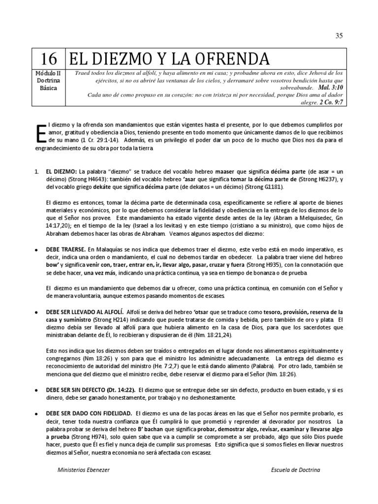 16 El Diezmo y La Ofrenda | PDF | Diezmo | Creencia religiosa y doctrina