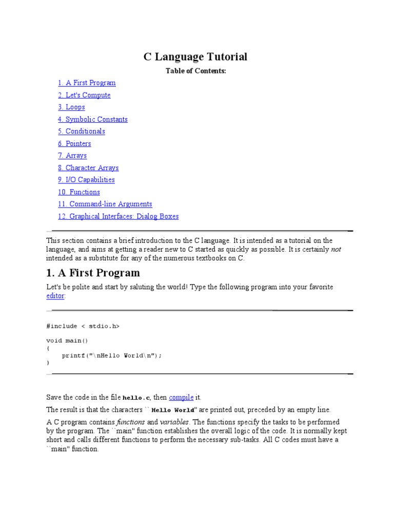 C Language Tutorial | PDF | C (Programming Language) | Pointer ...