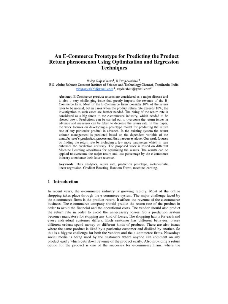 Predicting E-Commerce Product Returns | PDF | E Commerce | Machine Learning