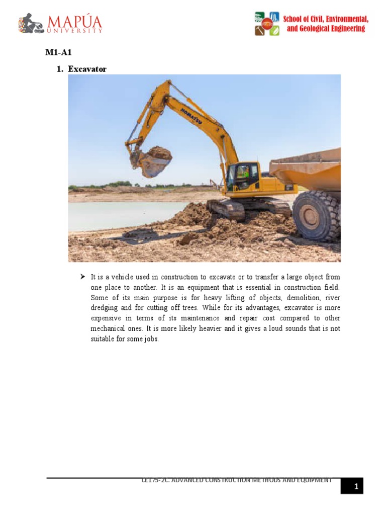M1A1 1. Excavator Ce1752C. Advanced Construction Methods and