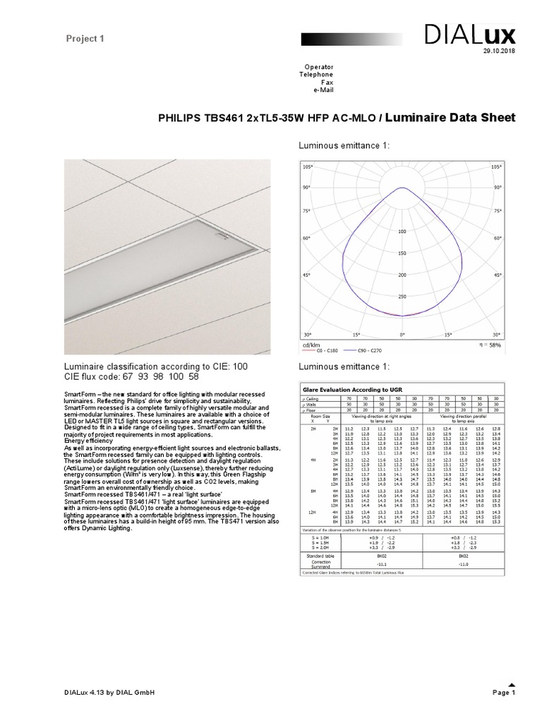 Philips Tbs461 2Xtl5-35W HFP Ac-Mlo /: Luminaire Data Sheet | PDF ...