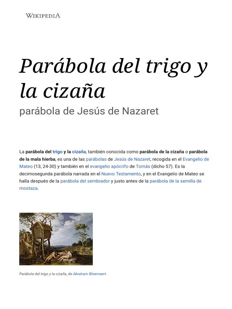 Parábola Del Trigo y La Cizaña - Wikipedia, La Enciclopedia Libre | PDF ...