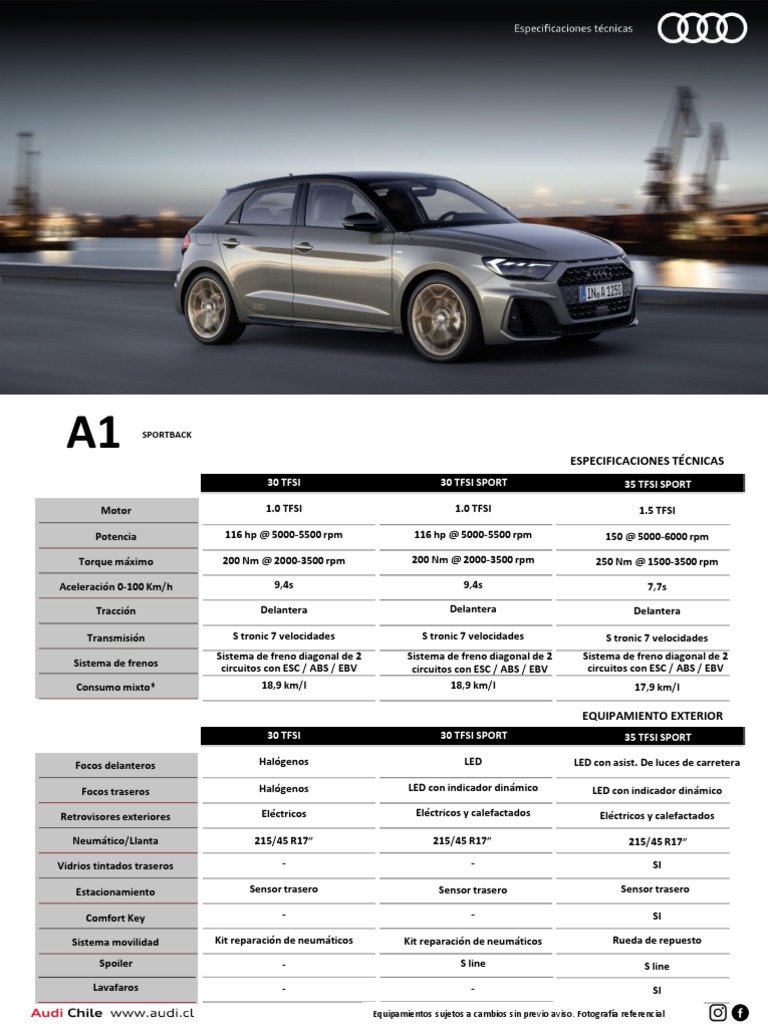 2022 Audi A1 Sportback Ficha Tecnica | PDF | Sistema de freno ...