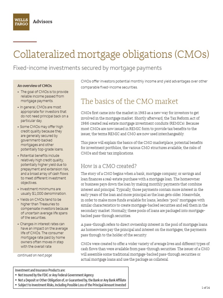 Collateralized Mortgage Obligations (Cmos) The Basics of The Cmo