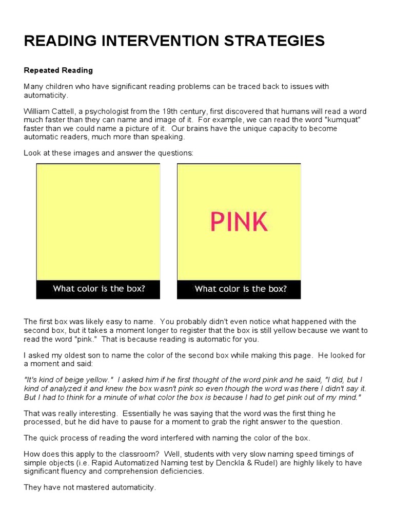 Reading Intervention Strategies PDF Reading Comprehension Fluency