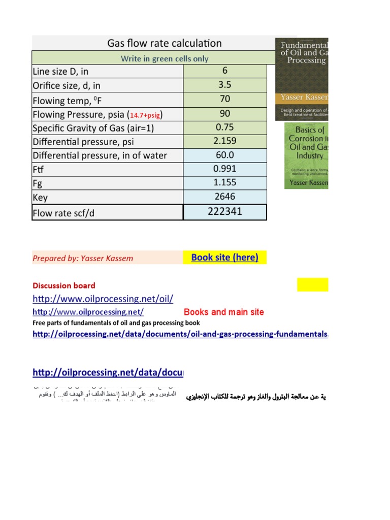 Gas Flow Rate Calculation Write in Green Cells Only PDF Chemistry