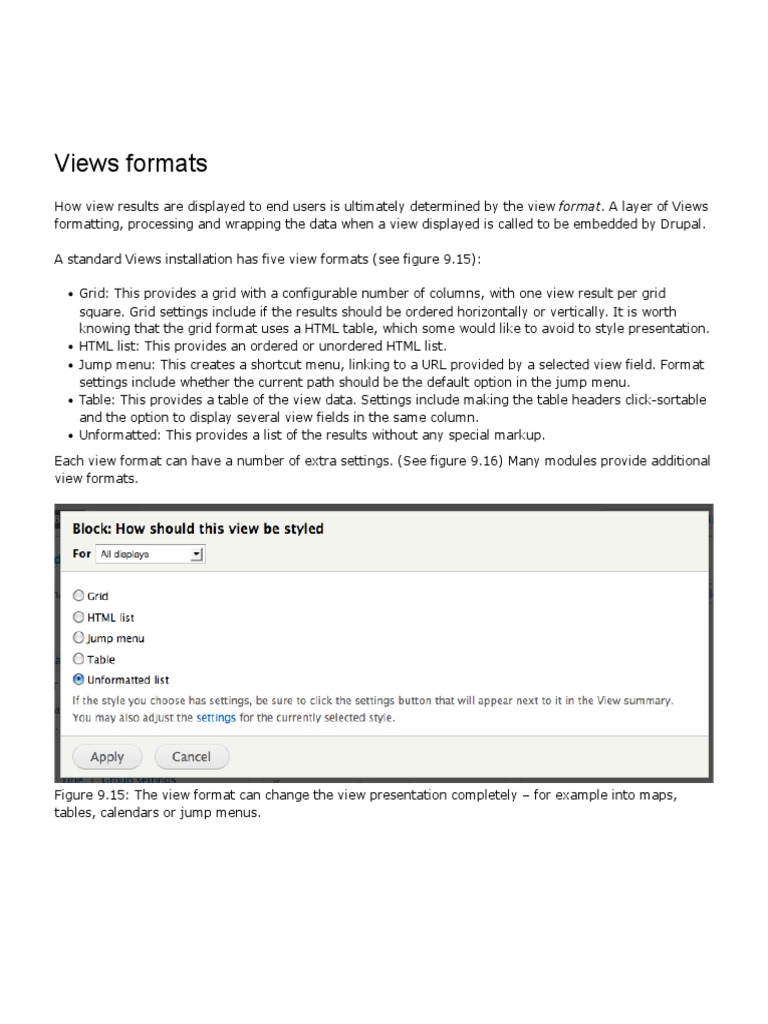 Drupal Views Format Overview | PDF | Drupal | Html