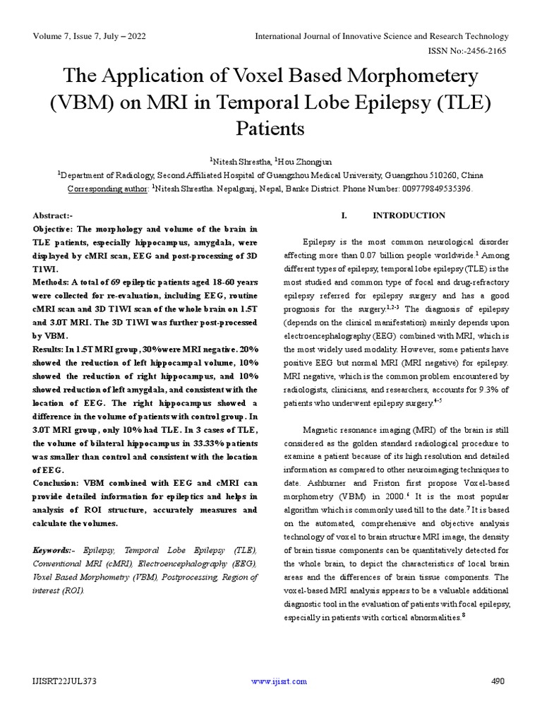 The Application of Voxel Based Morphometery (VBM) On MRI in Temporal ...