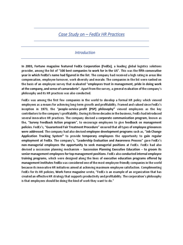 FedEx HR Practices Case Study | PDF | Fed Ex | Employment