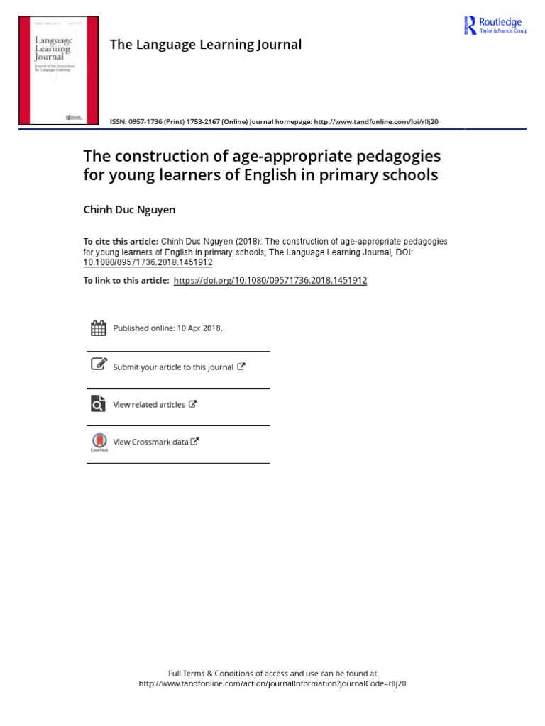 The Construction Of Age Appropriate Pedagogies For Young Learners Of