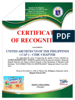 Certificate of Recognition: United Architects of The Philippines (Uap) - Cebu Chapter
