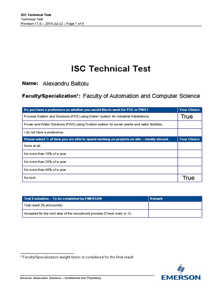ISC Technical Test for Emerson Candidates | PDF | Low Pass Filter ...