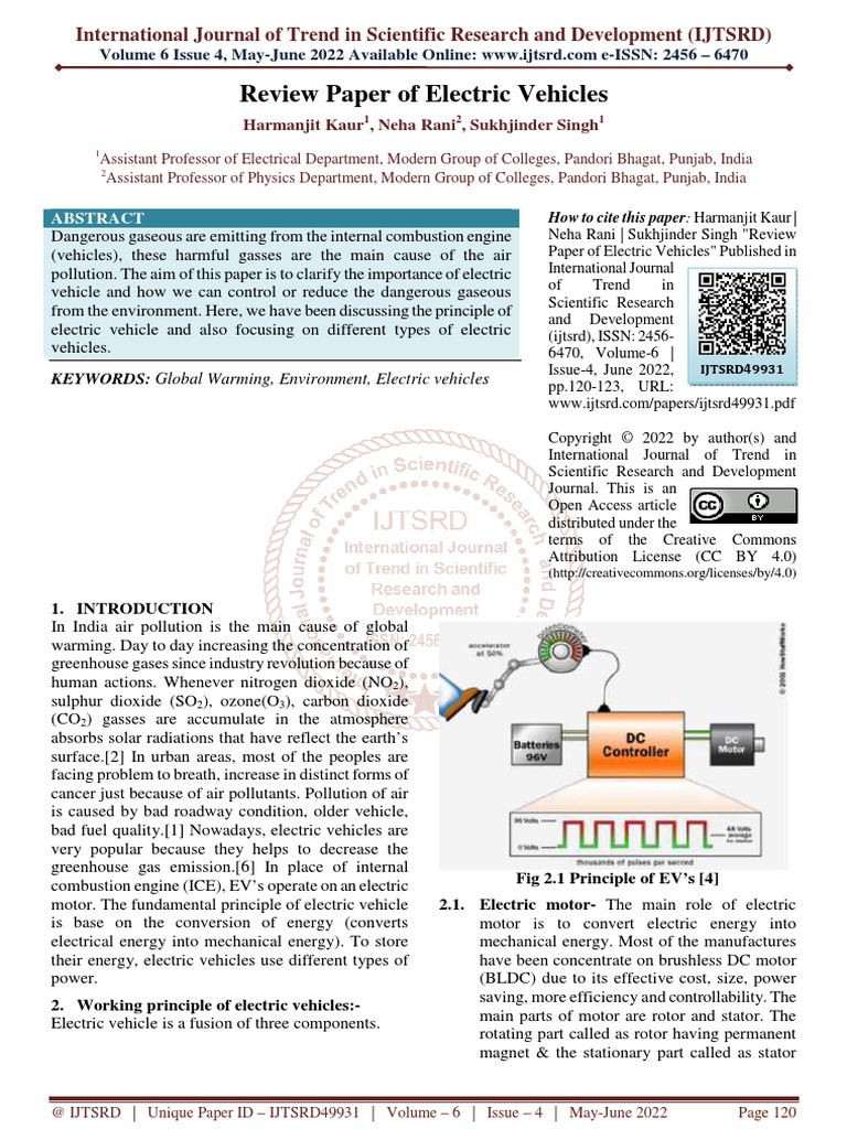 Review Paper of Electric Vehicles | PDF | Plug In Hybrid | Electric Motor