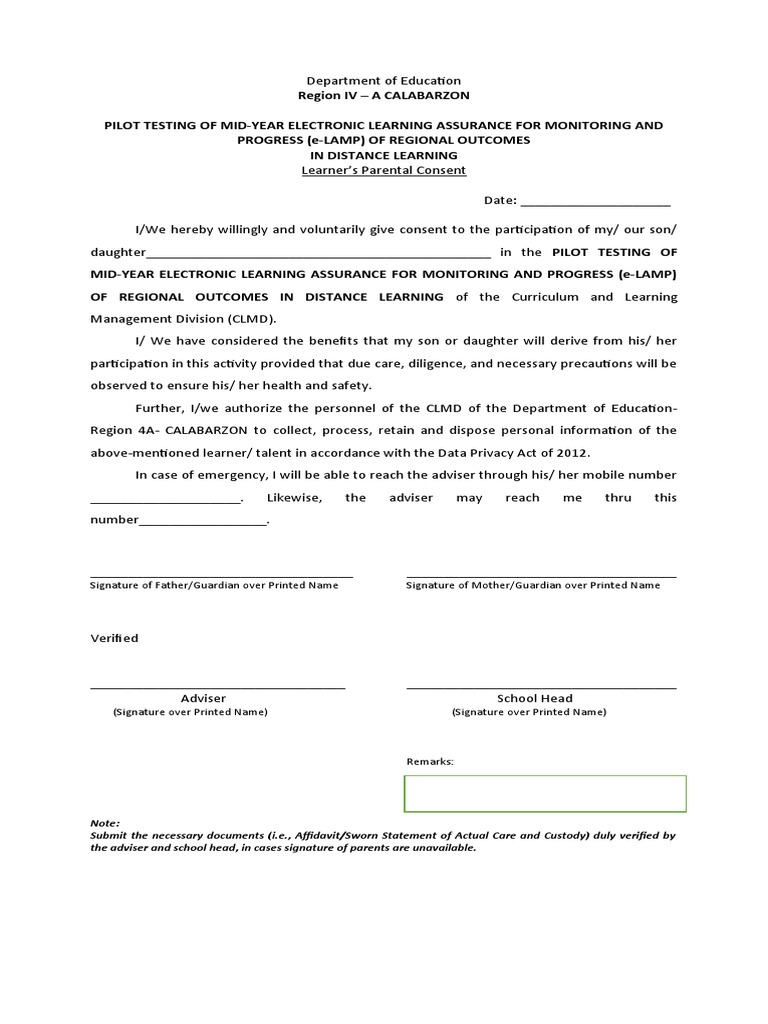 Signature of Father/Guardian Over Printed Name Signature of Mother ...