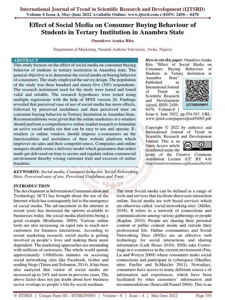 Effect of Social Media On Consumer Buying Behaviour of Students in ...