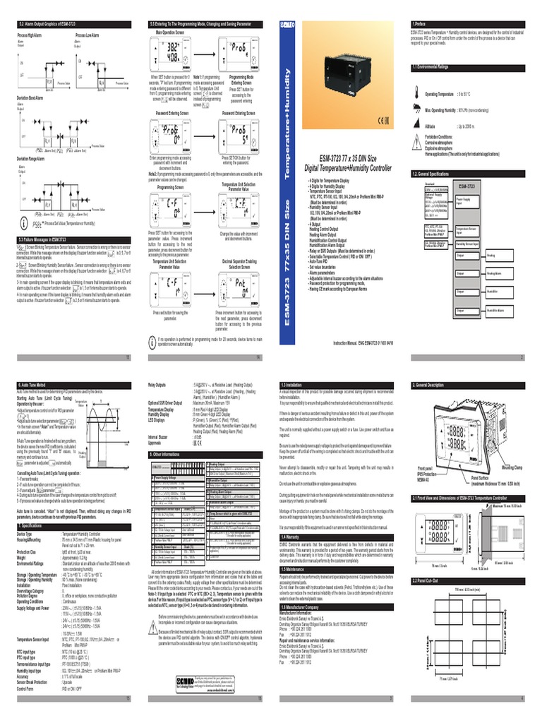 Digital Temperature - Humidity Controller ESM-3723-ENG | PDF | Power ...