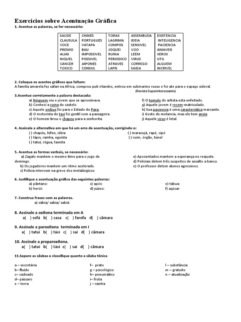 27 Exercícios De Acentuação Gráfica – HSFJJU