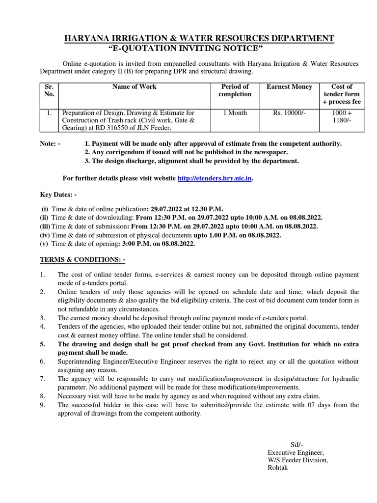 Haryana Irrigation & Water Resources Department PDF Business