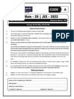 2022-Mock JEE Main-20 - Paper