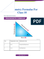 Trigonometry Formulas For Class 10