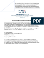 Government Re-Appointments To The Board: Hong Kong Exchanges and Clearing Limited David Fu
