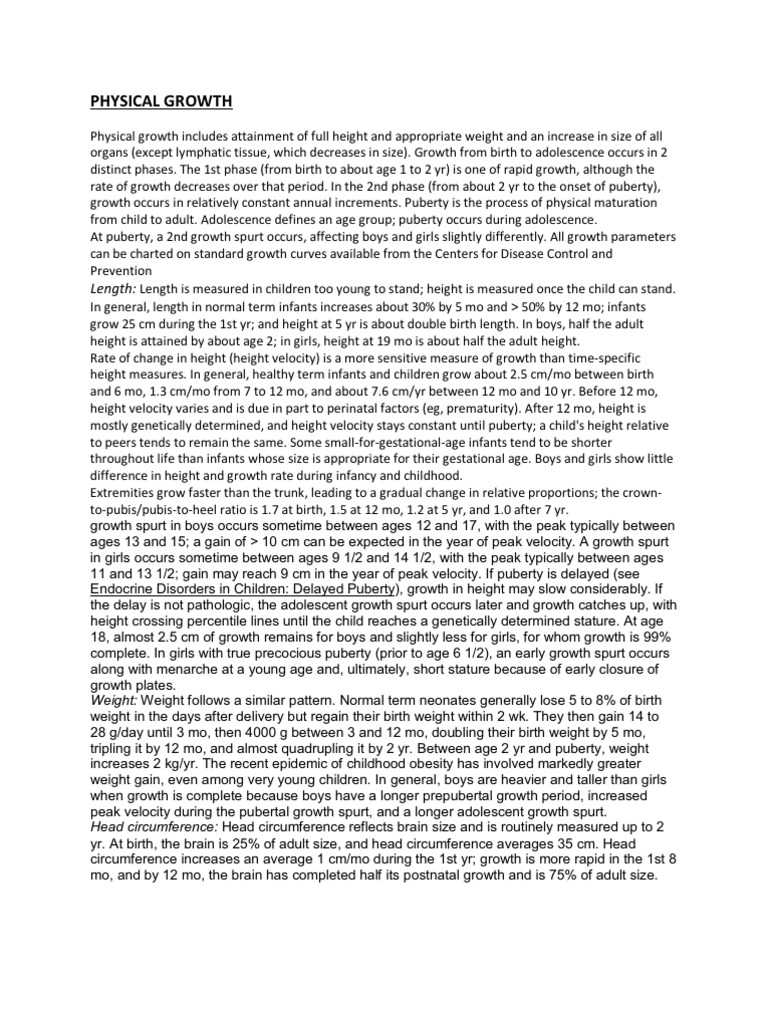 Physical Growth | PDF | Puberty | Child Development