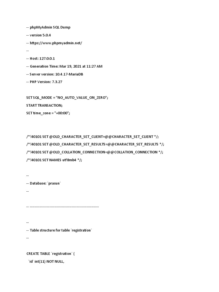 PhpMyAdmin SQL Dump | PDF