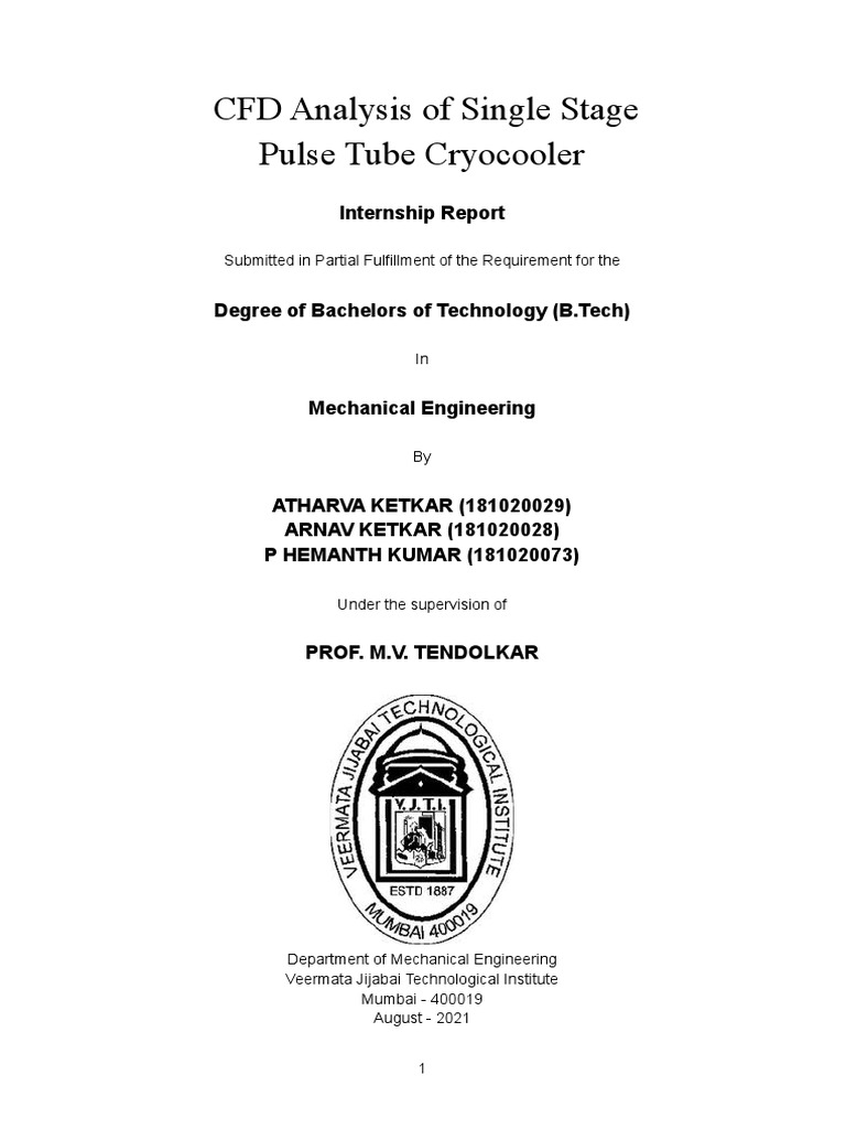 CFD Analysis of Single Stage Pulse Tube Cryocooler | PDF ...