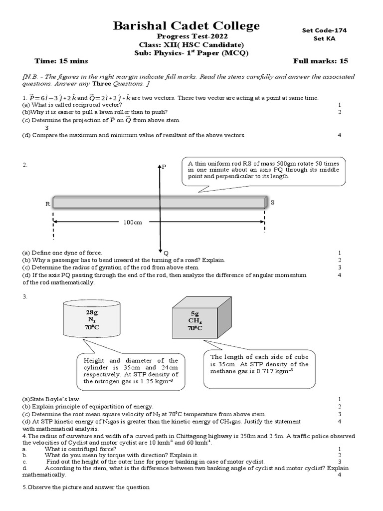 HSC Model Test - 2022 | Download Free PDF | Acceleration | Divergence