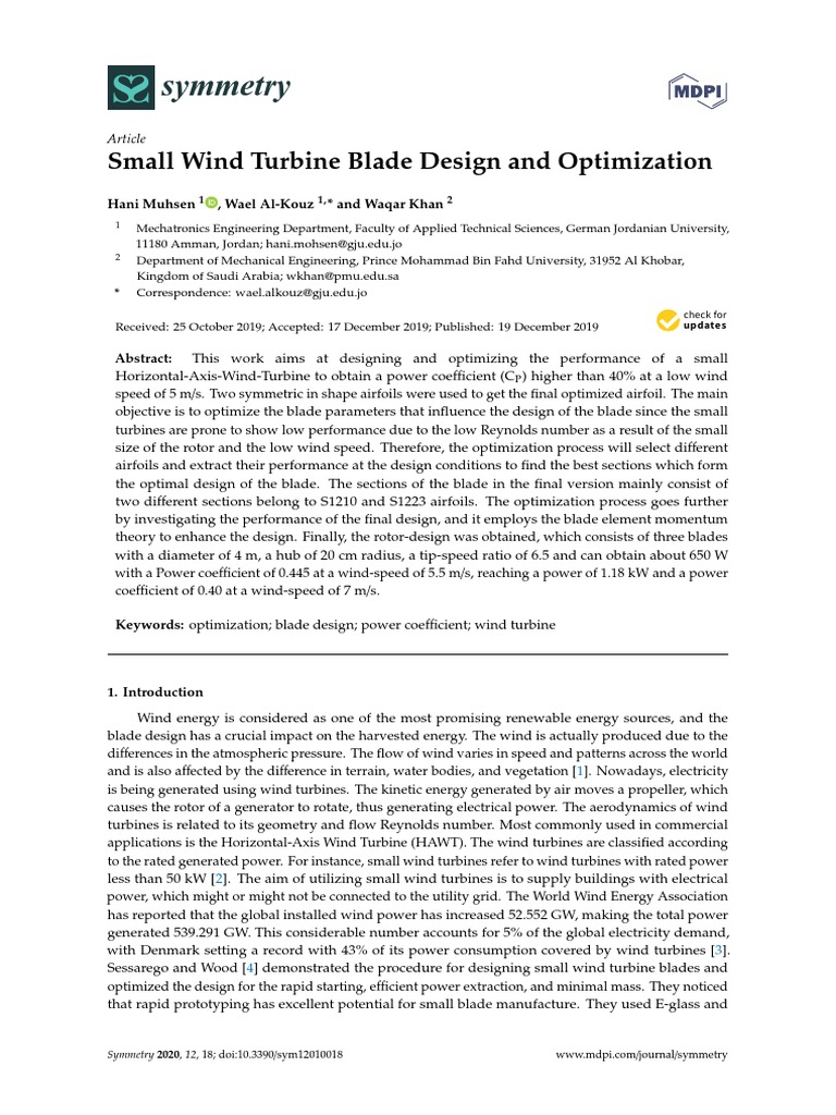 Small Wind Turbine Blade Design and Opti | PDF | Wind Power | Airfoil