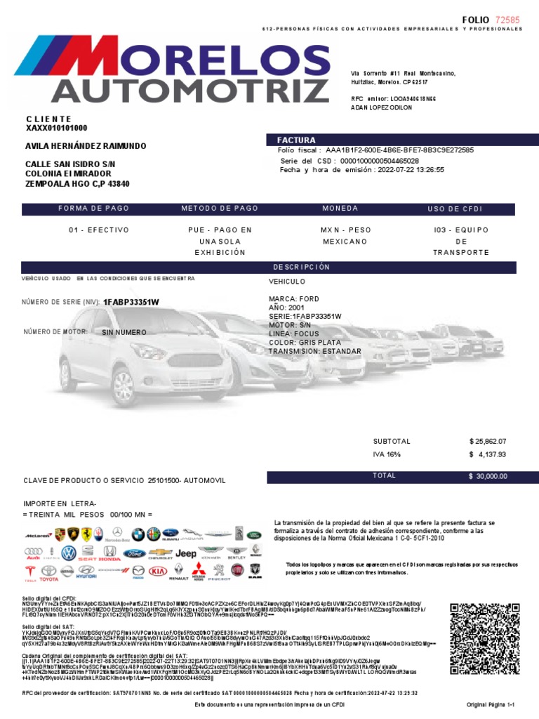 Factura Original de Vehículo Kia | PDF | Vehículos | Vehículo de motor