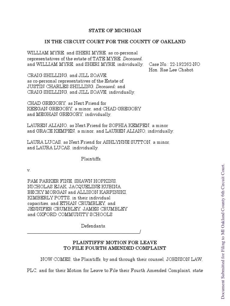 PL Motion For Leave To File Fourth Amended Complaint - Filed | PDF ...